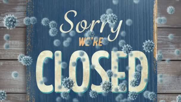 Animation Macro Covid Cells Floating Sign Saying Sorry Were Closed — Stock Video