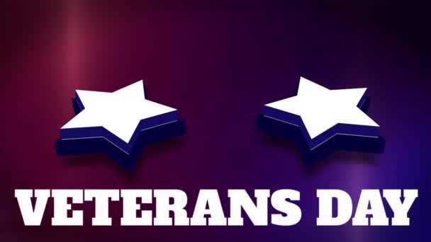 用蓝色和红色背景旋转的白星环绕着退伍军人日的动漫文字 美利坚合众国总统选举民主假日概念数字作文 — 图库视频影像