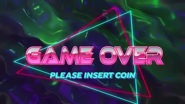 Animace Růžových Neonových Slov Hra Skončila Modrými Slovy Prosím Vložte — Stock video