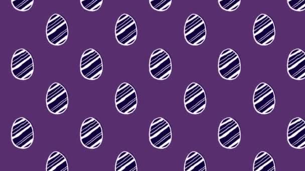 Анимация Узорчатых Пасхальных Яиц Движущихся Рядами Бесшовной Петле Фиолетовом Фоне — стоковое видео