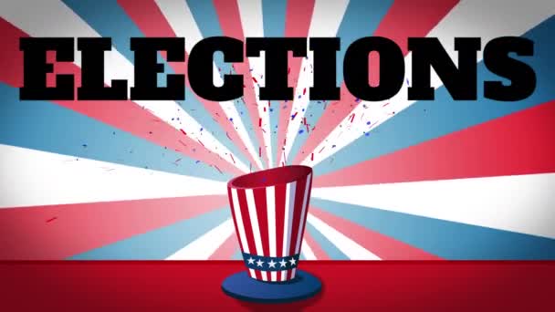 Animation Word Elections Hat Red White Stripes Red White Blue — стокове відео