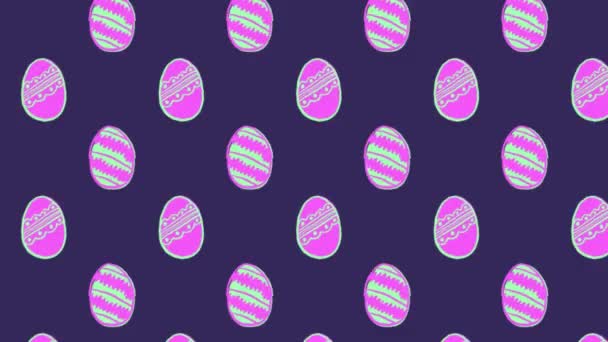 Animation Pink Patterned Easter Eggs Moving Rows Seamless Loop Purple — Stock Video