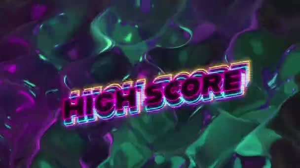 Animação Palavras Coloridas Neon High Score Sobre Fundo Líquido Azul — Vídeo de Stock