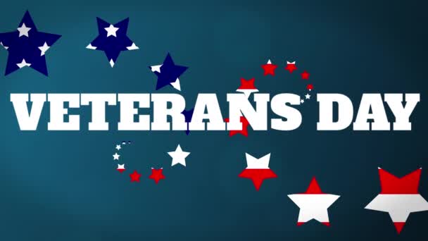 Animatie Van Woorden Veterans Day Met Amerikaanse Vlag Gekleurde Sterren — Stockvideo