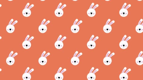 Анимация Пасхальных Кроликов Движущихся Рядами Бесшовной Петле Оранжевом Фоне Концепция — стоковое видео