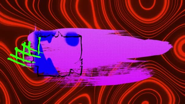 Анимация Фиолетового Зеленого Цвета Красном Лавовом Фоне Концепция Цифрового Интерфейса — стоковое видео