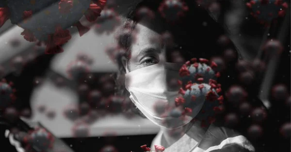마스크를 자동차 매크로 Covid 세포의 디지털 코로나 바이러스 Covid 전염병 — 스톡 사진