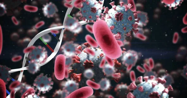 Ilustrasi Digital Dari Makro Sel Covid Mengambang Dengan Strain Dna — Stok Foto