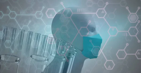 Цифрова Ілюстрація Пробних Трубок Хімічної Формули Над Моделлю Голови Людини — стокове фото
