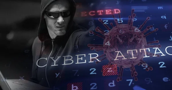 Digitale Illustratie Van Woorden Cyber Attack Met Een Macro Covid — Stockfoto