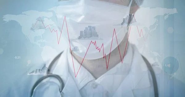 Digital Illustration Röd Graf Med Läkare Som Bär Ansiktsmask Över — Stockfoto