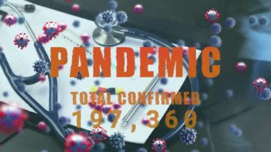 Kelimelerin dijital illüstrasyonu. Salgın Toplam. Stetoskop dönerken artan sayıyla onaylandı. Coronavirus Covid-19 pandemik konsept dijital bileşik