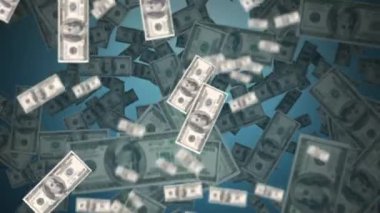 Yüzen Amerikan dolarlarının animasyonu. Dijital olarak oluşturulan küresel ağ ve veri işleme kavramı.