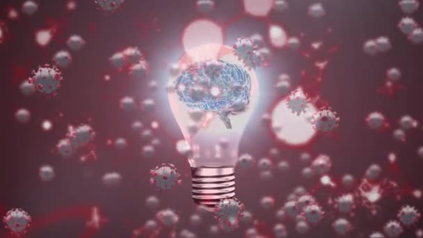 Цифрова Ілюстрація Макроковидних Клітин Молекул Плавають Над Лампочкою Світла Світиться — стокове відео