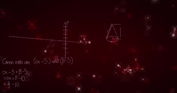 Анімація Графів Математичних Формул Плавають Червоній Дошці Концепція Пандемії Коронавірусу — стокове відео
