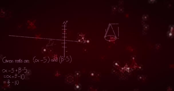 Animación Gráficos Fórmulas Matemáticas Flotando Sobre Pizarra Roja Compuesto Digital — Vídeos de Stock