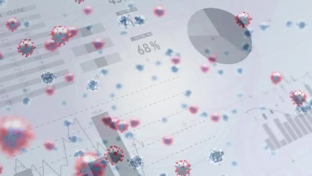 Digitale Illustration Von Makro Covid Zellen Die Über Daten Statistiken — Stockvideo
