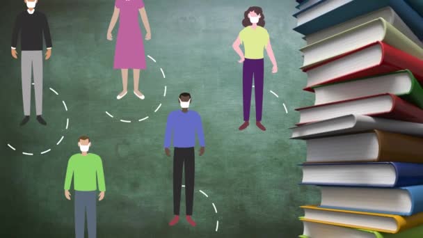 Ilustración Digital Montón Libros Girando Sobre Grupo Personas Que Usan — Vídeo de stock