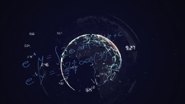 Animação Fórmulas Matemáticas Processamento Dados Informações Digitais Fluindo Fundo Azul — Vídeo de Stock