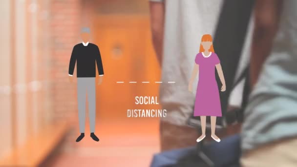 Ψηφιακή Απεικόνιση Δύο Ανθρώπων Και Μια Λέξη Κοινωνική Απόσταση Διπλό — Αρχείο Βίντεο