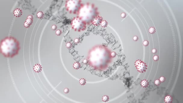 Цифровая Иллюстрация Макроклеток Covid Плавающих Белом Фоне Штаммом Днк Пандемия — стоковое видео