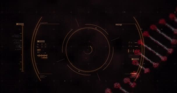 Illustration numérique de la cellule macro Covid-19 avec une souche d'ADN filant sur fond noir. Coronavirus Covid-19 pandémie concept composite numérique 