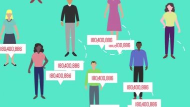 Kabarcık konuşmalarıyla sosyal uzaklık gösteren insanların animasyonları ve sayıları artıyor. Sosyal mesafeli koronavirüs Covid 19 salgın konsepti dijital olarak oluşturuldu.