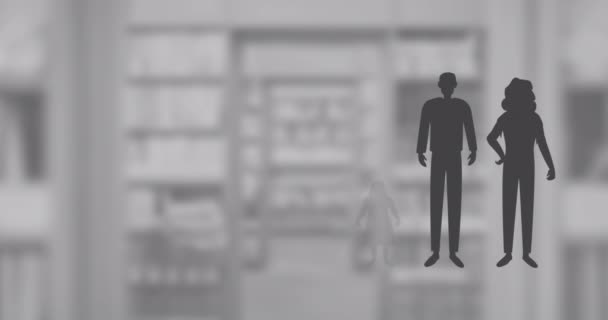 人々の社会的距離のピクトグラムのアニメーション ラインに立っている 社会的距離コロナウイルスCovid 19発生概念デジタル生成画像 — ストック動画