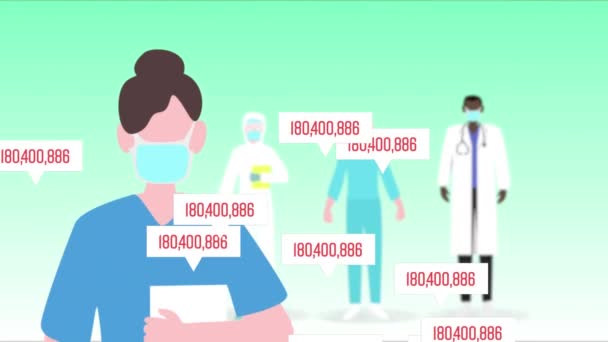 Animation Pictograms Medical Staff Bubble Speeches Numbers Increasing Social Distancing — Stock Video