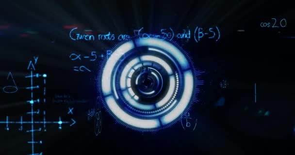 Animacja Okrągłych Kształtów Formuł Matematycznych Unoszących Się Czarnym Tle Koncepcja — Wideo stockowe