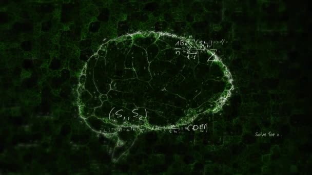 Animation Une Icône Numérique Cerveau Formules Mathématiques Flottant Sur Fond — Video