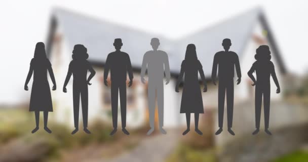 Animation Pictograms People Social Distancing Blurred Picture Home Background Social — Stock Video