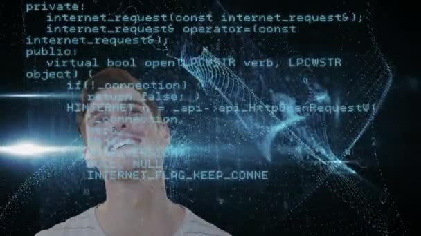 Animación Hombre Caucásico Sonriente Con Datos Digitales Icono Seguridad Flotando — Vídeo de stock