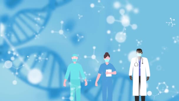 Animation Pictograms Medical Staff Wearing Protective Uniforms Molecules Formulae Social — Stock Video