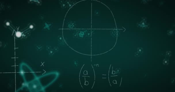 Animation Chemischer Graphen Und Mathematischer Formeln Auf Grünem Hintergrund Coronavirus — Stockvideo