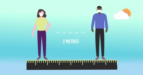 Animation Pictogrammes Personnes Portant Des Masques Faciaux Distanciation Sociale Distance — Video