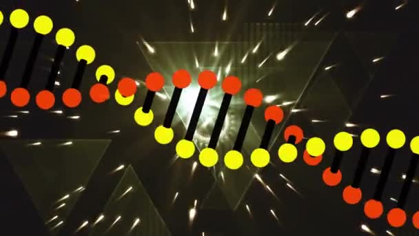 Animação Triângulos Amarelos Estirpe Dna Flutuando Sobre Fundo Preto Coronavirus — Vídeo de Stock