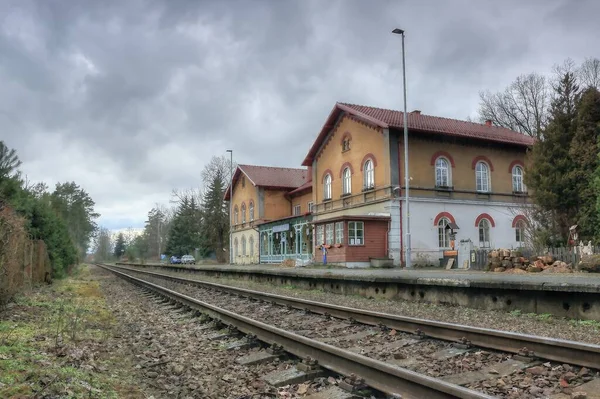 Zahradky Czech Republic March 2020 Empty Train Station Rainy Weather — Stok fotoğraf