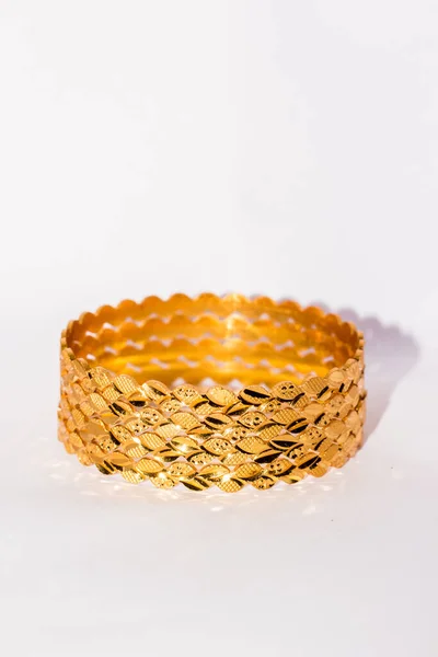 Designed Golden Bangles Jewelry Women — Stock Photo, Image