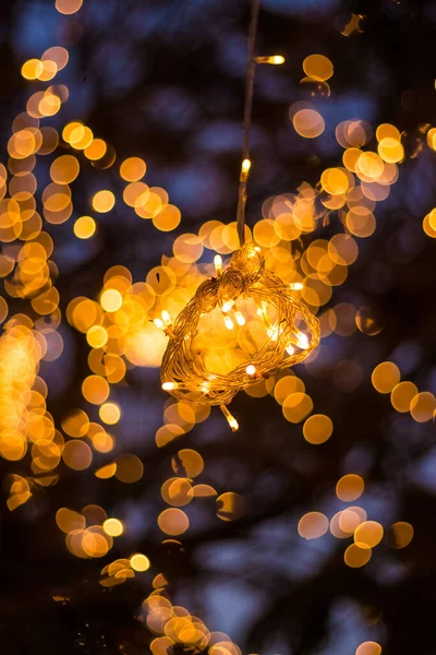 Bokeh Tree Light Decoration Accogliente Casa Favolosa Festa Notte Natale — Foto Stock