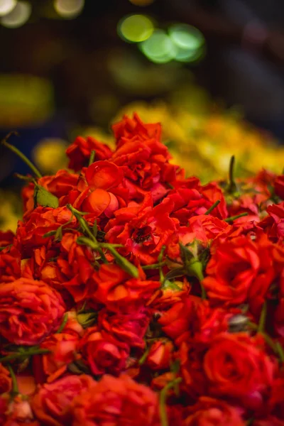 Red roses and yellow rosees in market. Colorful flowers in the flower market kept for sale. Beauty In Nature, Blossom, Botany, Bunch of Flowers