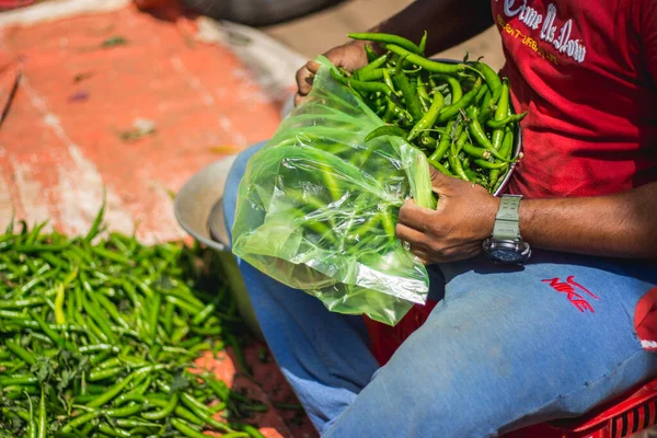 Venta Escalofríos Verduras Cubierta Plástico Vida Callejera Gente India Mercado —  Fotos de Stock