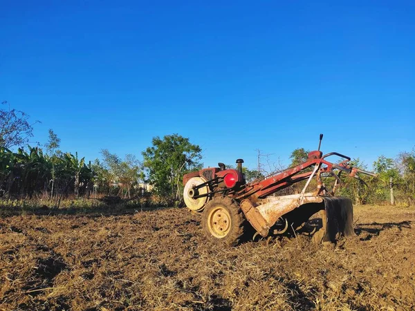 Hand Farming Mini Traktor Jordbruksmark Motorkultivator Vid Chennai Filen Röd — Stockfoto