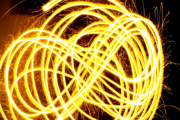 Fire Show Flaming Trails Long Exposure Fire Trail Diwali Fire — Stock Photo, Image