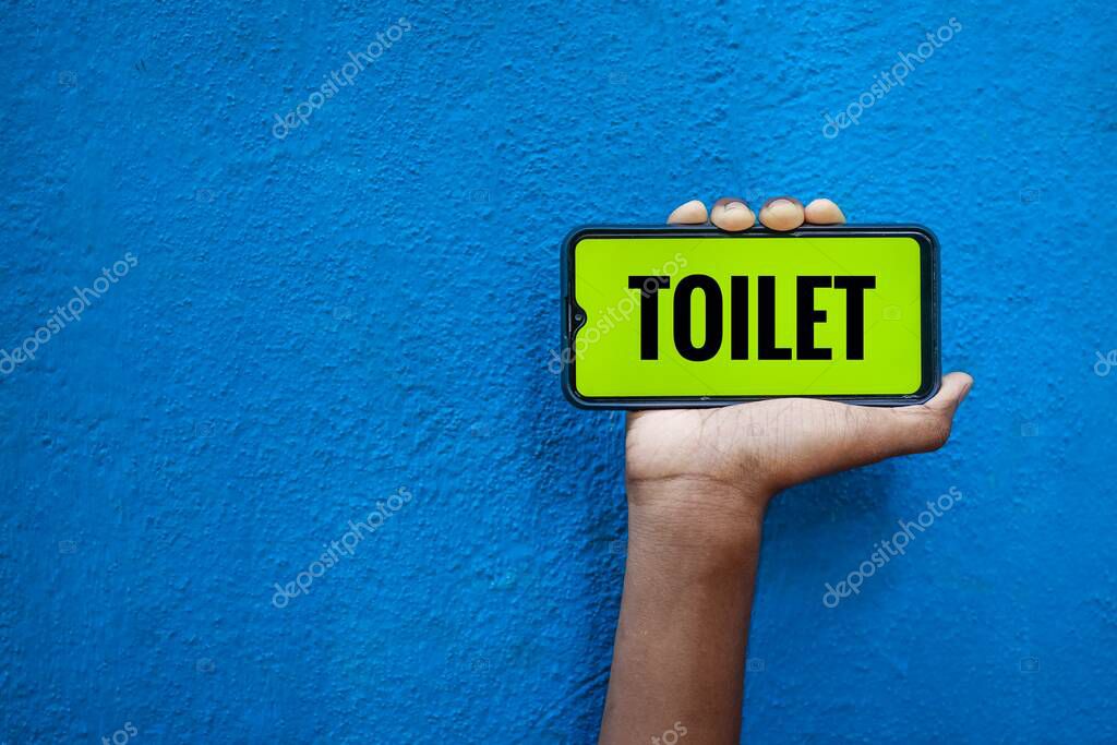 Texto TOILET en la pantalla del teléfono inteligente aislado en fondo