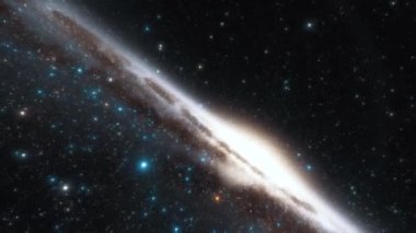 Uzay gemisi bir galaksi 4k animasyonunda ışık hızında uçar.