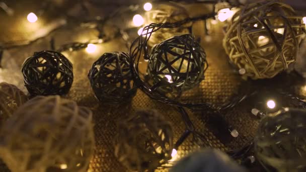 Close up christmas garland and handmade balls — Stock Video