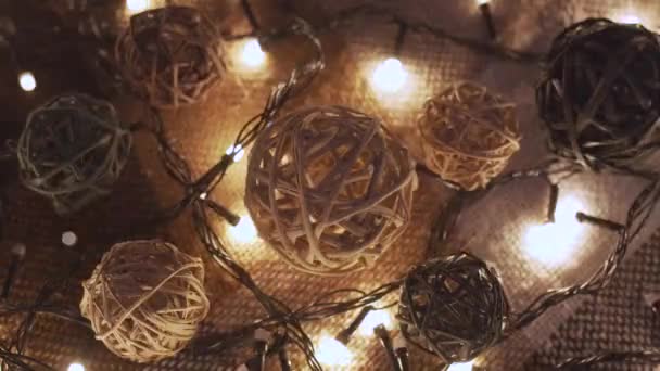 Close up christmas garland and handmade balls — Stock Video