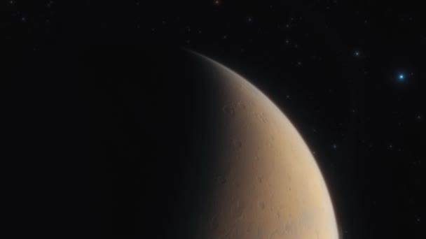 Глибокий космічний корабель летить біля болота в Сонячній системі 3d анімація — стокове відео