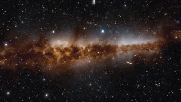 Nave espacial vuela a la velocidad de la luz a través de una galaxia — Vídeo de stock